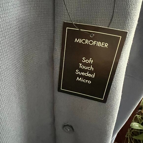 Y2K George Slate Blue Sueded Men Button Up Shirt L Soft Microfiber Classic Retro - Picture 14 of 17